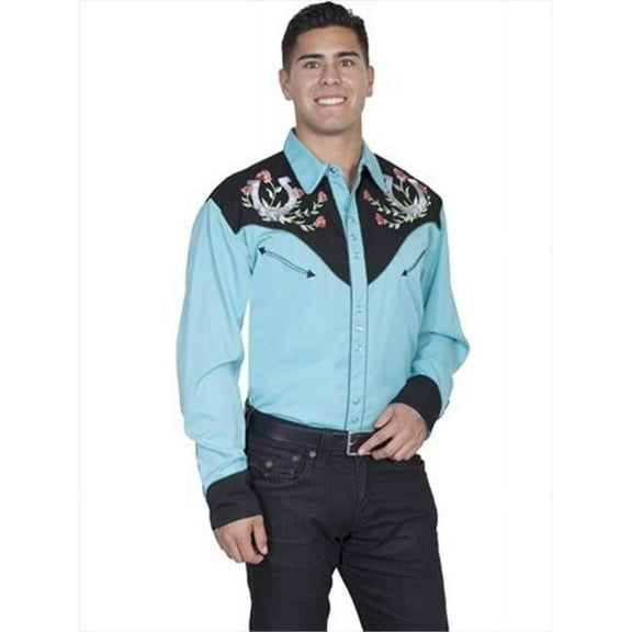 Mens Western Shirt - Turquoise, Large