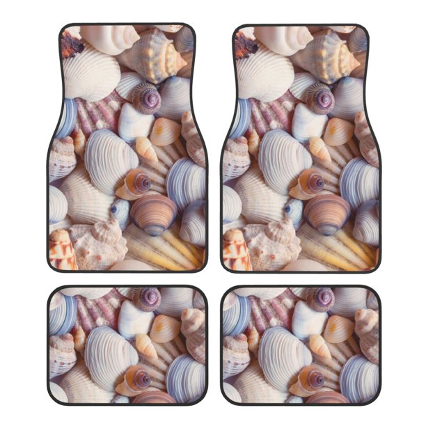 Fotbe Sea Shells Juego de 4 Tapetes para Auto con Estampado – Alfombrillas de Goma Reforzada, Diseño Antideslizante, Protección para Todo el Año – Vehículos, Autos, Camionetas y SUVs
