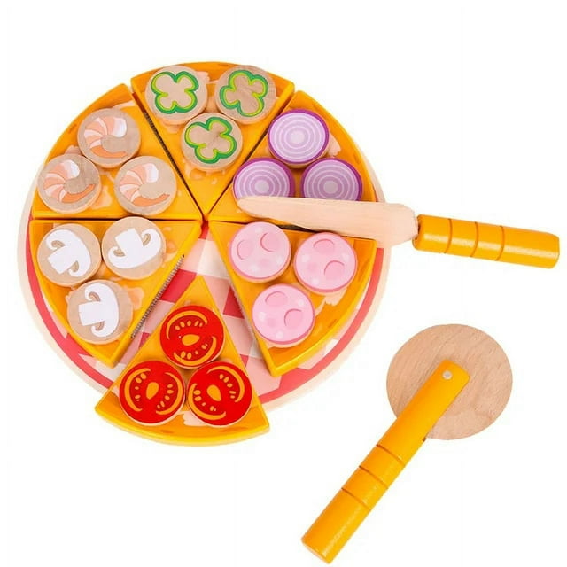 27pcs Pizza Wooden Toys Food Cooking Simulation Tableware Children Kitchen Pretend Play Toy Fruit Vegetable Cutting Game