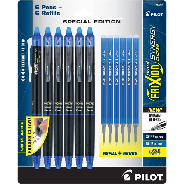 Bolígrafo Pilot Frixion Synergy Clicker borrable de 0,5 mm, azul, paquete de 6