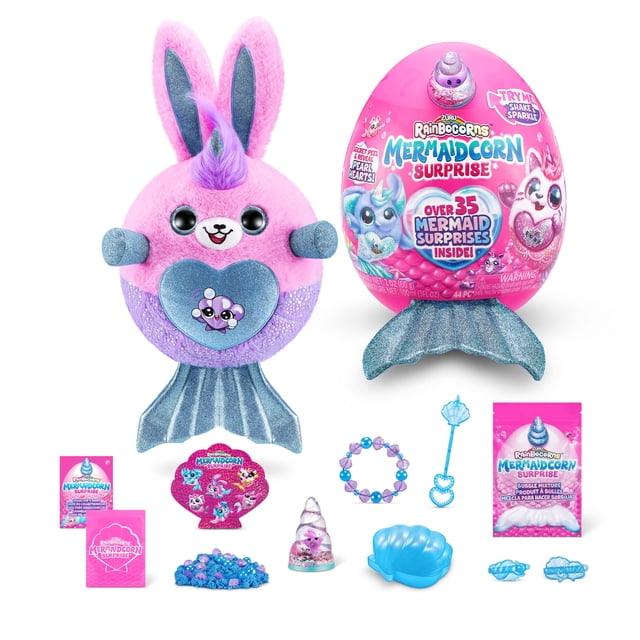 Rainbocorns Mermaidcorn (Conejito) de Zuru Peluche coleccionable Sirena Sorpresas Abrazo Peluche Animal de peluche Sorpresa Huevo Pegatinas Arenas mágicas y mezcla de burbujas para niñas de 3 años en