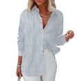 thumbnail image 4 of DondPO Womens tops Women's Striped Button Down Shirt Classic Long Sleeve Fashion Collared Work Shirt tops Shirts for Women Linen Shirts for Women Gray S Clearance！, 4 of 7