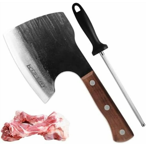 Heavy-Duty Bone Chopper Knife - Handmade 5mm Thick High Carbon Steel Meat Cleaver with Axe Blade for Kitchen and Outdoor BBQ (Black)