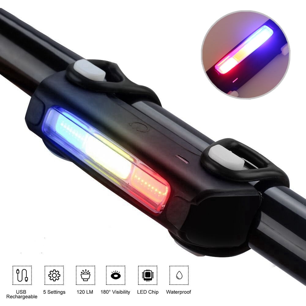 blue and red bike lights