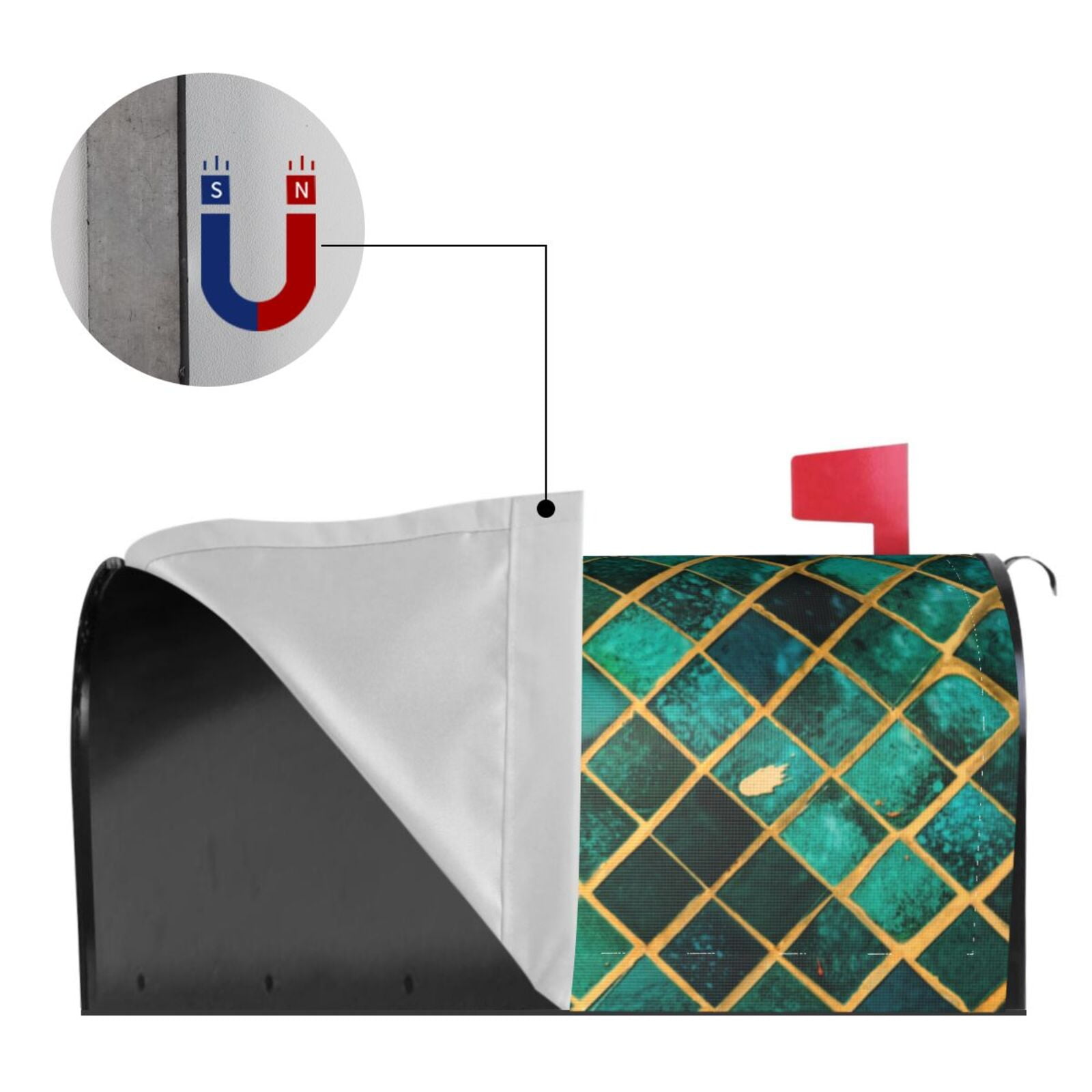 Picia Green Mosaic Glass Magnetic Mailbox Cover Standard Size-21x18 in
