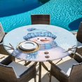 thumbnail image 4 of Blue Snowman Christmas Fitted Tablecloth with Elastic Edged, Round Table Cloth for Dining Table, Snowflake Xmas Winter Waterproof Oil Proof Table Cover for Indoor Outdoor 55"-60", 4 of 9