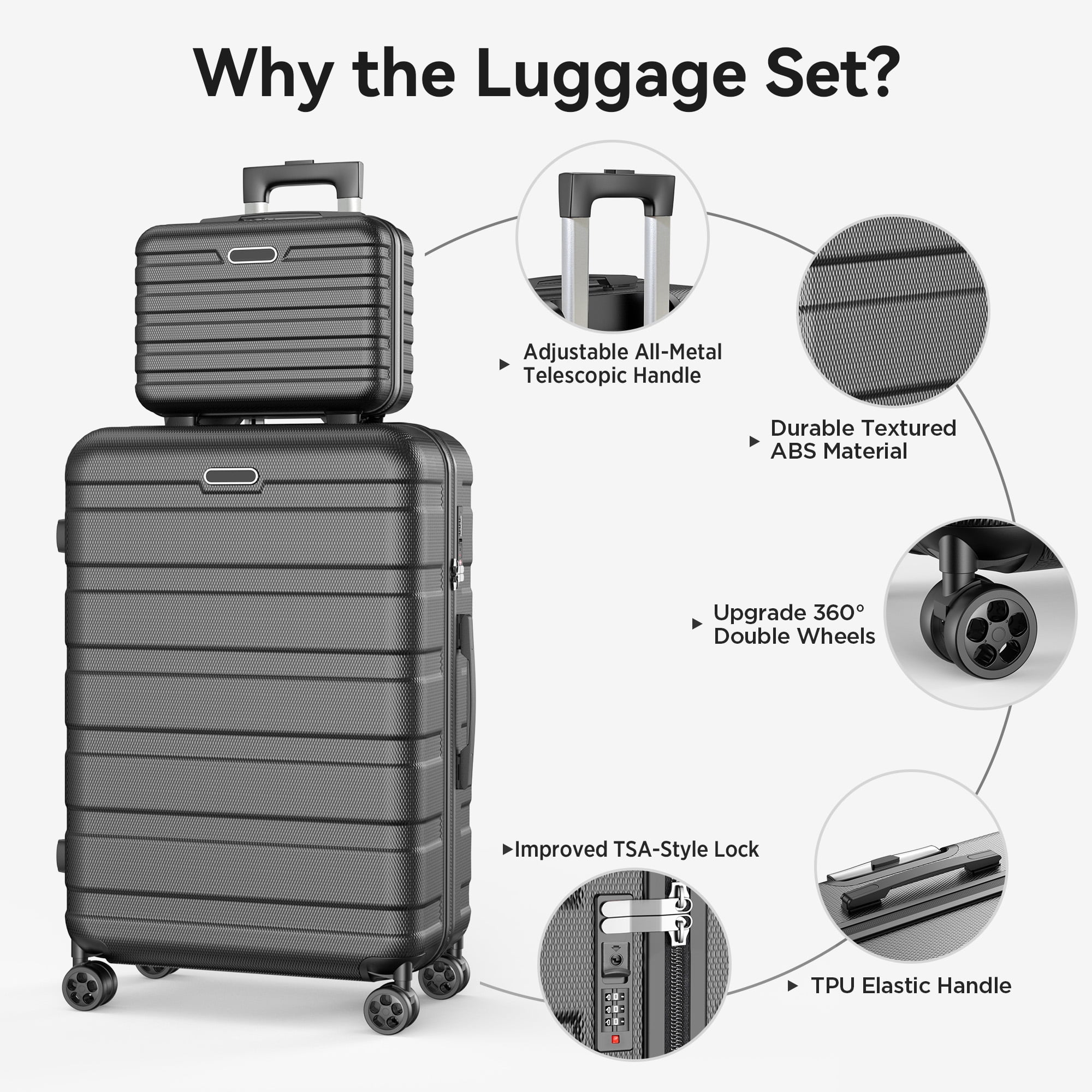 Luggage 11 Piece Set,Lightweight Carry On Luggage Suitcase Set with TSA-style Lock & Spinner Wheels Hardside Luggage Set 14in/20in/24in/28in(Black)