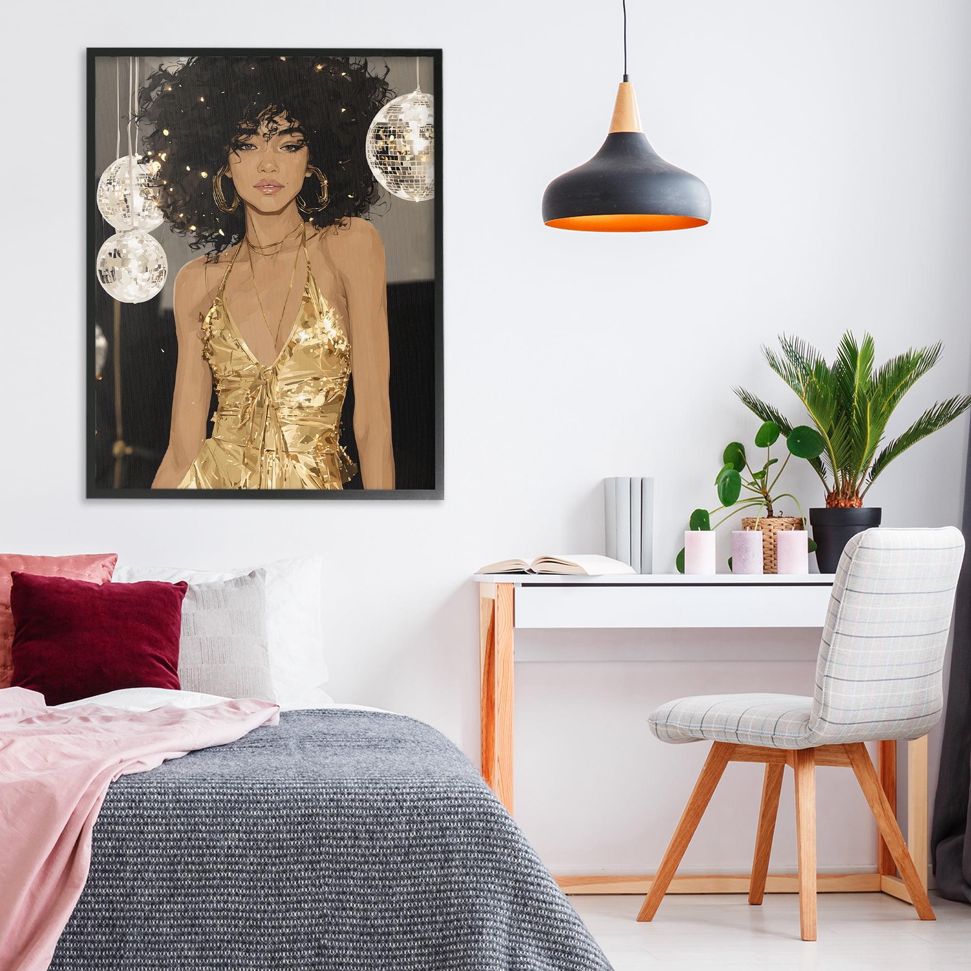 Stupell Industries Golden Disco Dream Party Black Framed Giclee Art, design by Franklyn Gregory