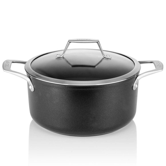 TECHEF - Collection Onyx - Marmite à Soupe de 5 Pintes avec Couvercle en Verre, Enrobée d'Un Nouveau Revêtement Antiadhésif en Téflon Platine (Sans PFOA) (5 Pintes)