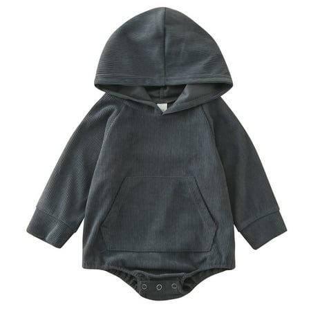 

Zlekejiko Baby Baby Unisex Autumn Solid Long Sleeve Hooded Romper Bodysuit Clothes