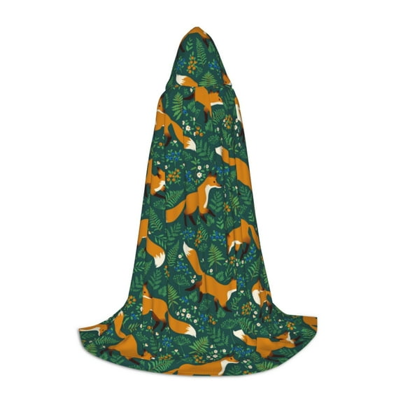 Honeii Green Plants with Fox Print Poncho Cape, Cloak Coat, Snuggly Hooded Wearable Blanket, Hooded Cape For Teenagers,Halloween Costumes-Small