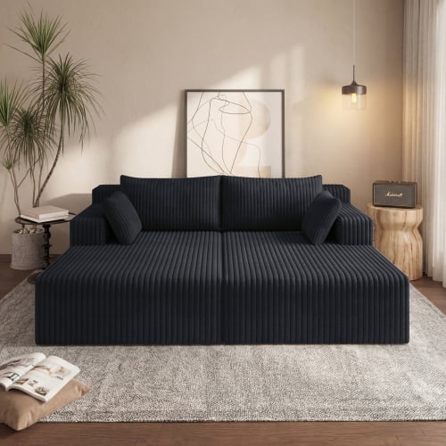 Cloud Sectional Couches for Living Room, 96" Modern Modular Sofa with Deep Seat & Chaise, Plush Corduroy Fabric, Comfortable, Couch Sofa for Living Room & Bedroom, Aged Black