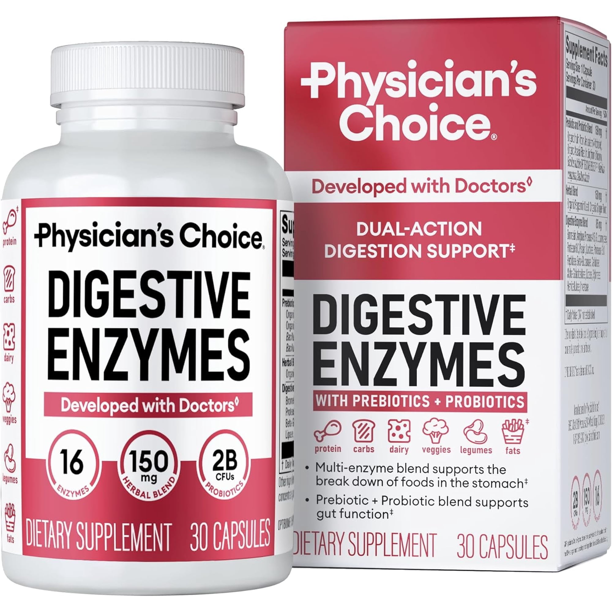 Physician's Choice Digestive Enzymes, Digestive & Gut Health, Bloating & Meal Time Discomfort, Men and Women, 30 Count