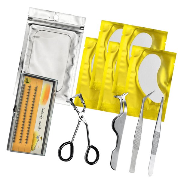 Juego de herramientas de extensión de pestañas: 1 caja de pestañas individuales, 3 tipos de pinzas para pestañas, 1 r de pestañas, 1 soporte par dorado Baoblaze Pestañas individuales