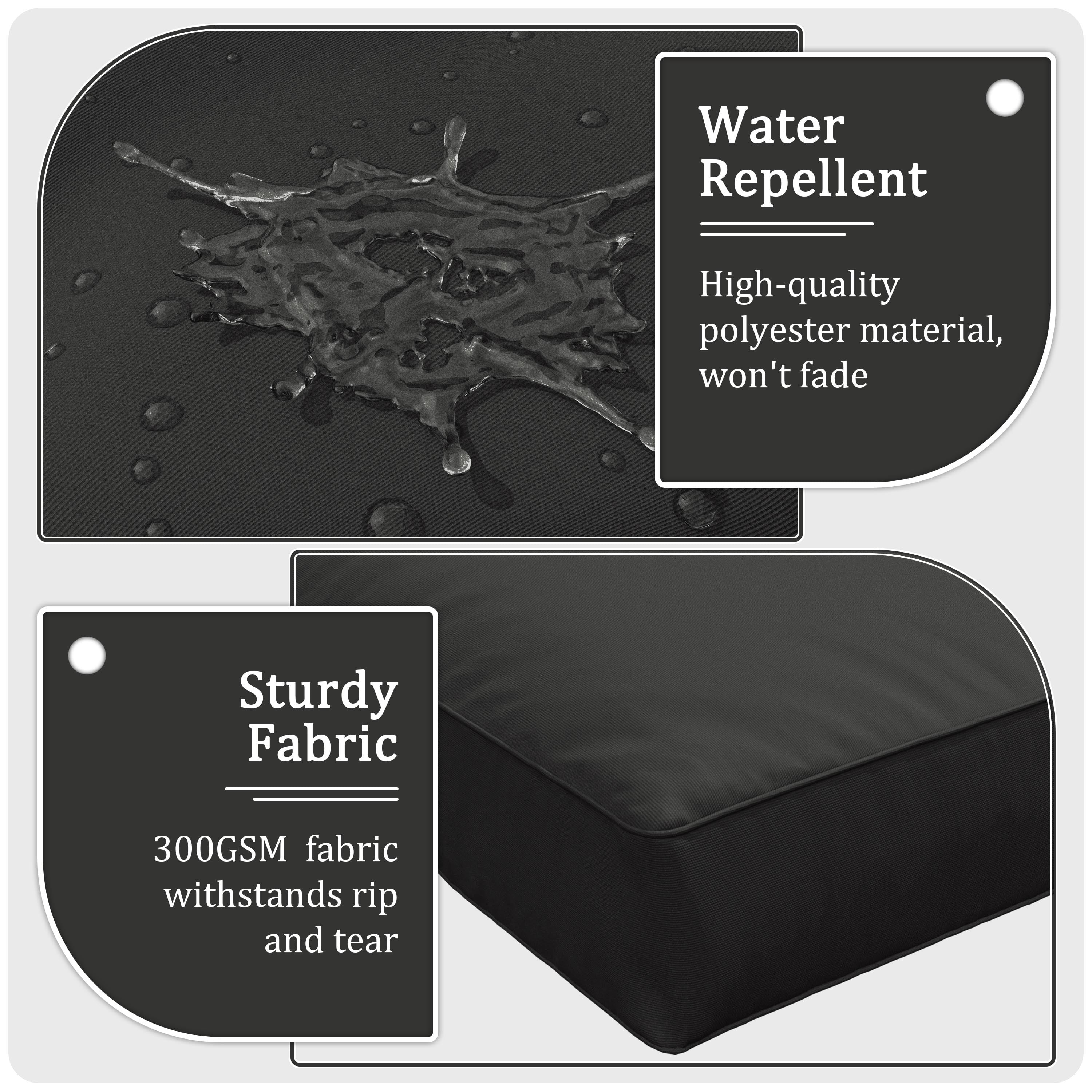 Snubbull 8-piece Patio Furniture Cushions, Replacement Outdoor Cushions for 3-Seat Sectional Sofa, Waterproof & Zipped, 25.6"*23.6"*4", Black