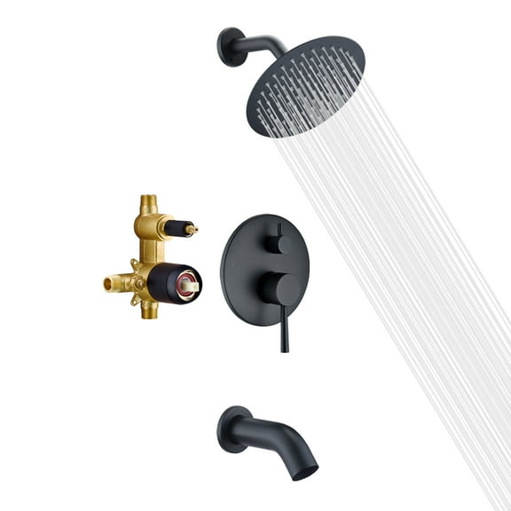 sumerain Tub and Shower Trim Kit with Rough in Valve, Black Shower Faucet with Tub Spout, 8 Inch Shower Head, Pressure Balance Cartridge
