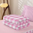 thumbnail image 5 of Erosebridal Pink Plaid Print Zipper Twin Comforter Sets with Fitted Sheet and 2 Pillowcases,White Grid Pastel Neutral Pattern Zipper Bedding Set For Girls,Pink Reversible,4 Pieces, 5 of 7