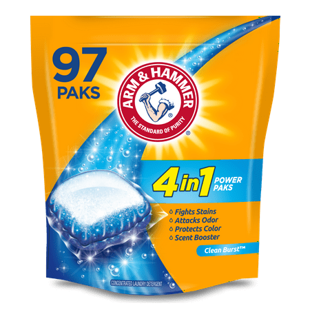 ARM & HAMMER 4-in-1 Clean Burst Laundry Detergent Power Paks, 97 Count Bag