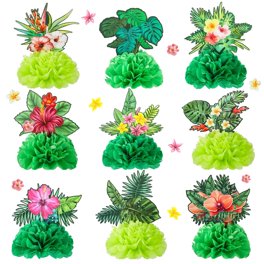 8-Piece Hawaiian Tropical Party Decoration Set - Felt Flamingo, Palm Leaves, Coconut Trees For Luau & Beach Parties