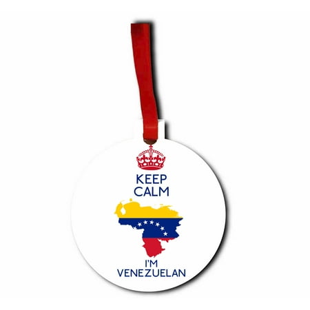 Venezuela Christmas Ornaments Keep Calm I'm Venezuelan Flat Round Shaped Hardboard Hanging Christmas Holiday Tree Ornament Made in the U.S.A. ()