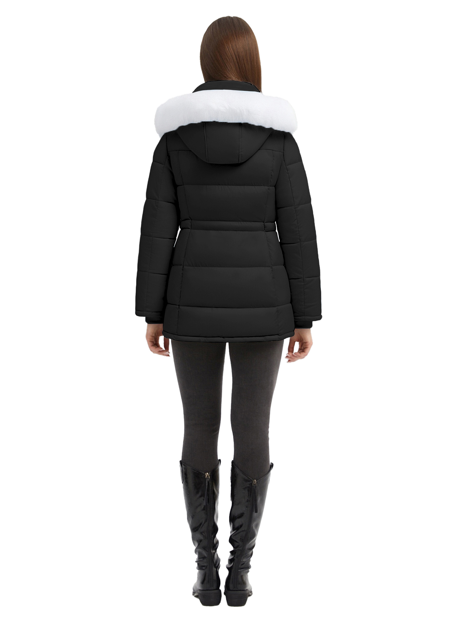 Women's Winter Puffer Coat with Removable Hood Waterproof Warm Jacket Thickened Insulated Parka Black L