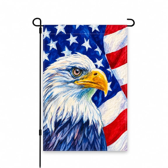 Patriotic Garden Flag 12x18 Inch with American Bald Eagle and Flag Design, Perfect Yard or Lawn Decor for 4th of July, Memorial Day, Outdoor Display