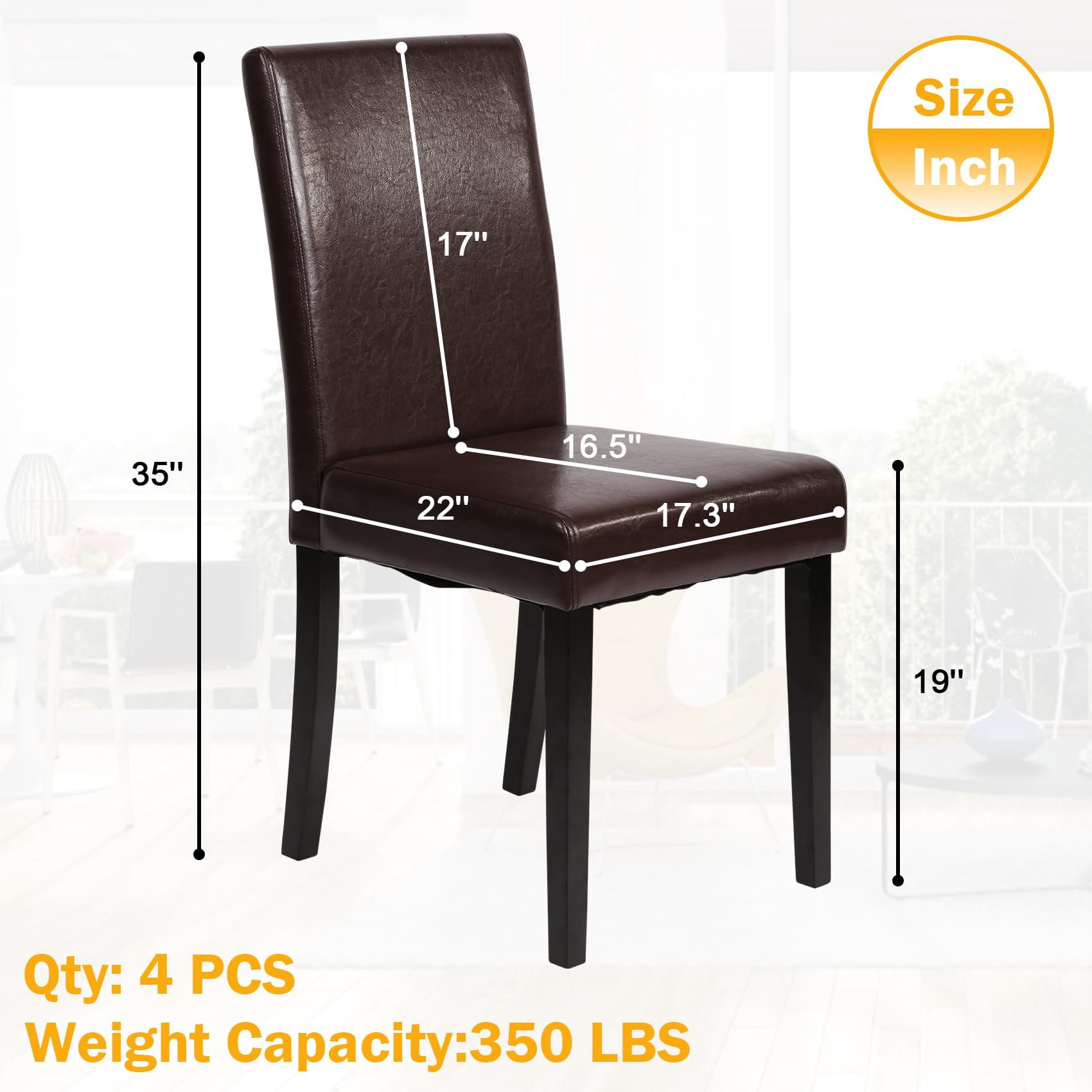 NiamVelo Dining Chairs Set of 4 PU Leather Dining Room Chairs with Waterproof Surface and Wood Legs for Kitchen Restaurant and Living Room,Brown