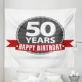 thumbnail image 1 of 50th Birthday Tapestry, Retro Style Red Ribbon in Classical Old Fashioned Celebratory Design, Fabric Wall Hanging Decor for Bedroom Living Room Dorm, 5 Sizes, Grey Red White, by Ambesonne, 1 of 1
