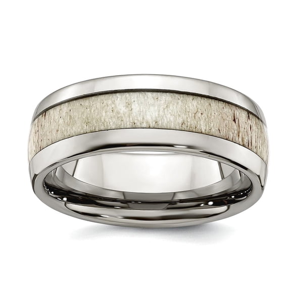 Stainless Steel Polished With Antler Inlay 8mm Band Size 11.5 Ring for Women and Men - 10.9 Grams