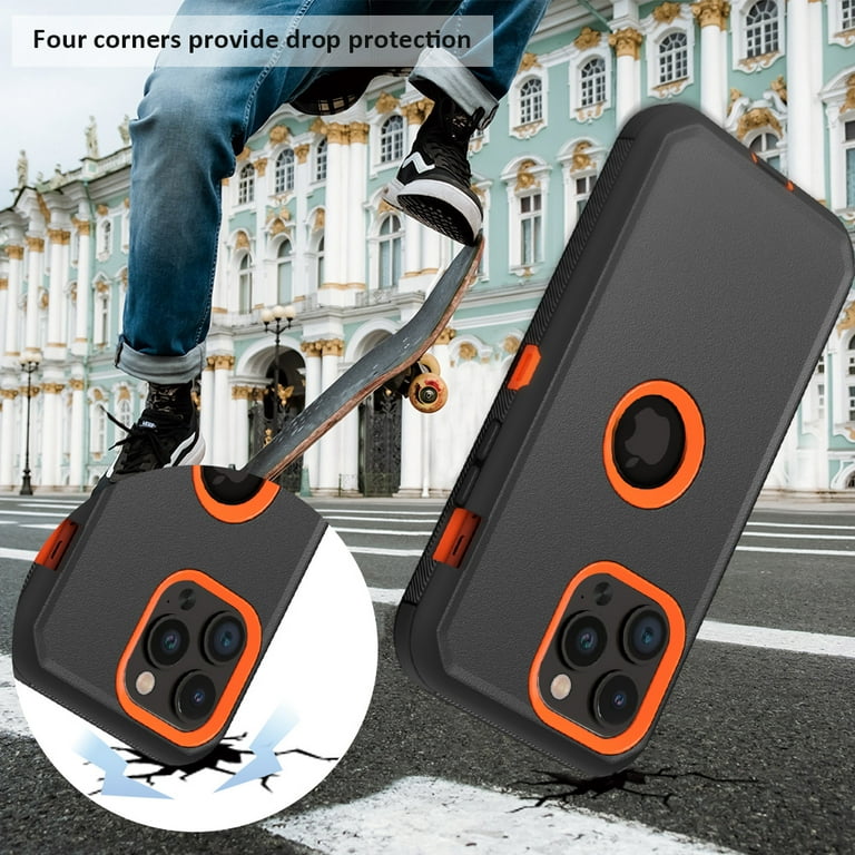 Xhy iPhone 15 Pro Max Case with Screen Protector Military Grade Heavy Duty  3 in 1 Shockproof Armor for iPhone 15 Pro Max 6.7 inch 2023 Phone -  Black+Orange 