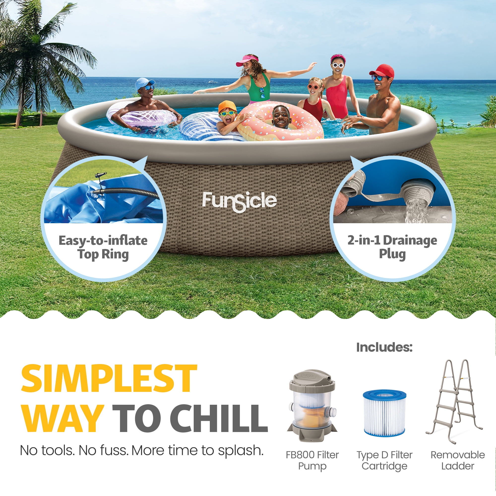 Funsicle 14' x 36" QuickSet Inflatable Ring Top Outdoor Above Ground Pool with Pump