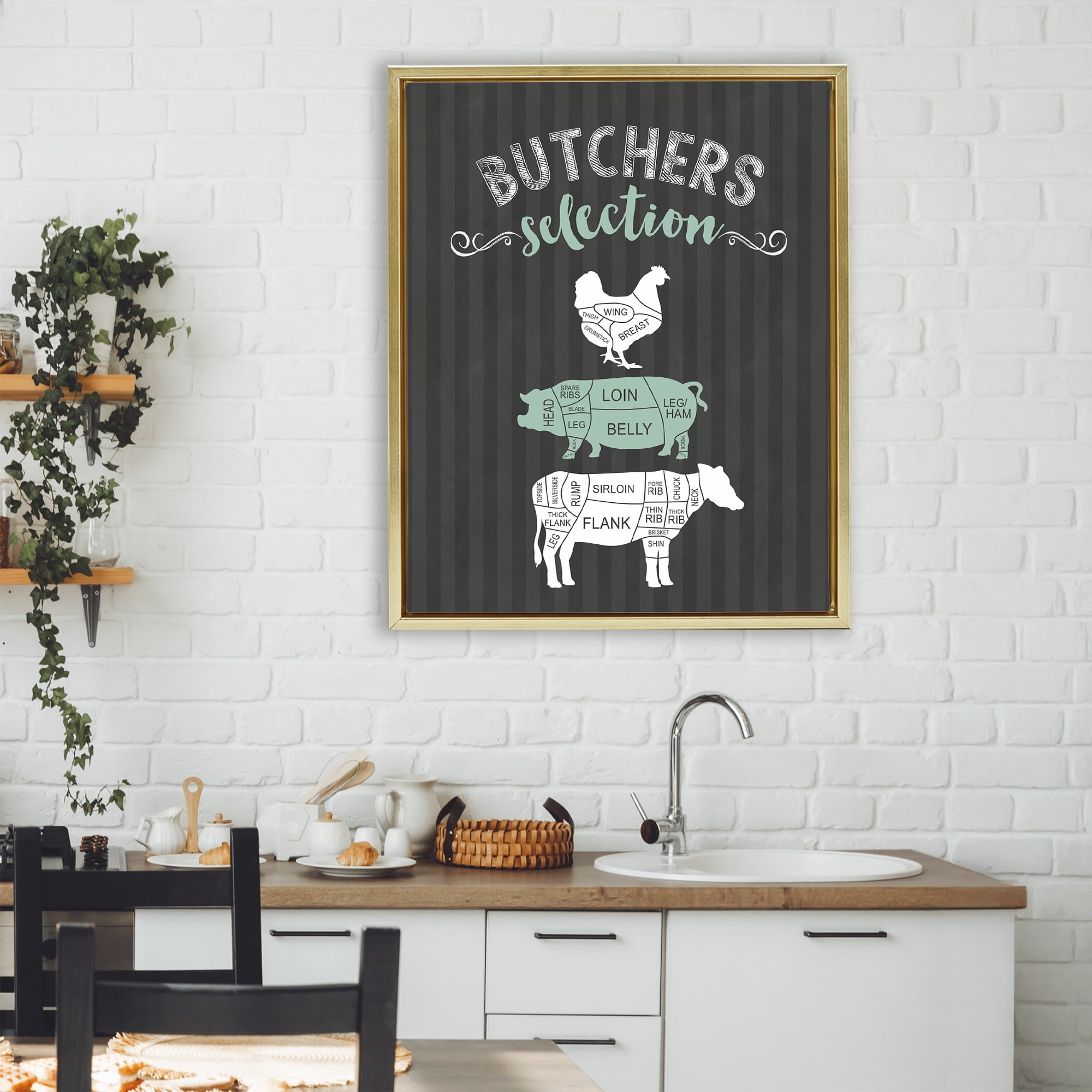 Butchers Selection Black & Green Gold Framed Floater Canvas Wall Art, design by Lettered and Lined