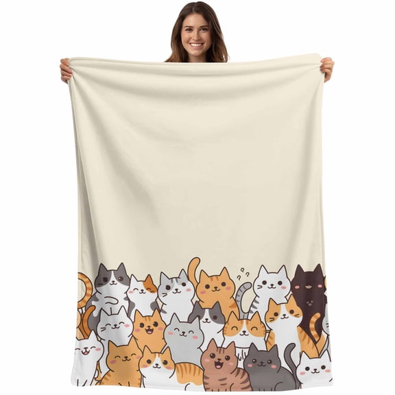 Cartoon Cat Blanket Soft Cozy Warm Throw Blanket for Couch, Plush Fuzzy Flannel Fleece Blankets for Sofa, Modern Simple Funny Cute Animals Art Bed Blankets Lightweight Gifts for Women, 30"x40"