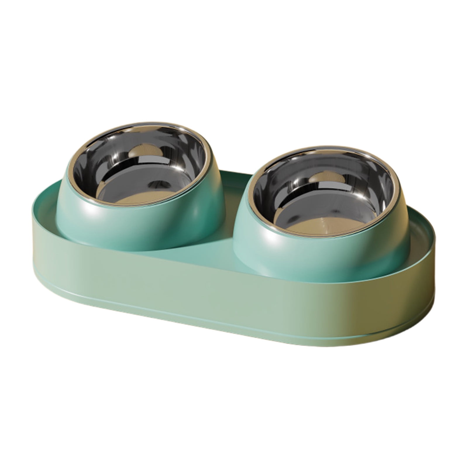 onlyliua Stainless Steel Tilted Cat Feeding Bowl Double-Well Anti-Tip Neck-Protecting Elevated Slanted Design Non-Slip Base Dishwasher-Safe Large Capacity Food And Water Station Cat Bowl