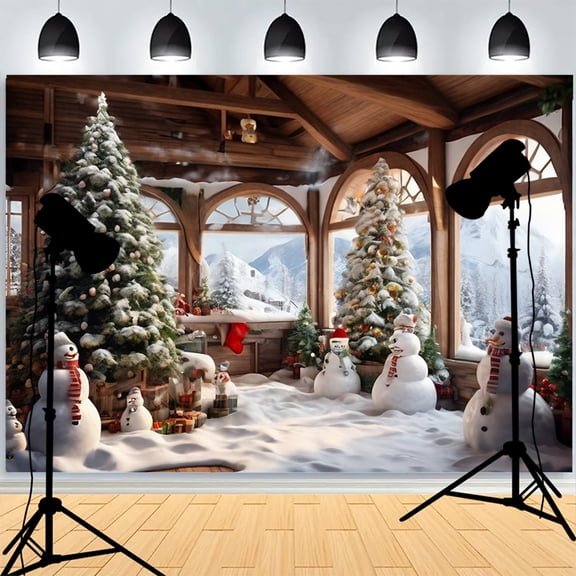 Christmas Day Photography Backdrops Snowman Xmas Eve Fireplace Window Family Party Portrait New Years Studio Background XH-68