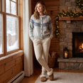 thumbnail image 6 of Women's Crew Neck Button Down Cardigan Sweater Fair Isle Snowflake Pattern Soft Knit Color Block Outerwear for Fall Winter, 6 of 7