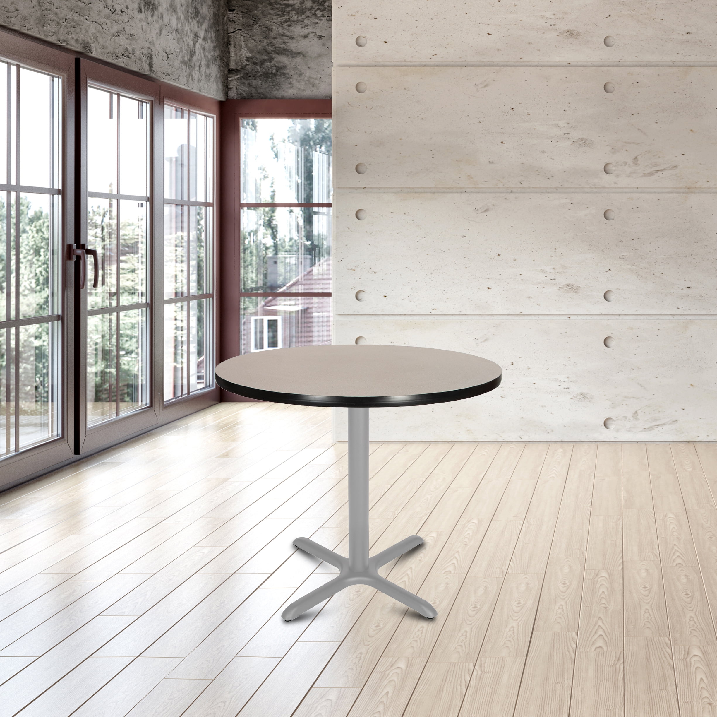 Hampden Furnishings Bennet Collection Steel Frame 36" Round Top, X Base, 30" Height, Cafe Table Grey Frame/Grey Nebula Top