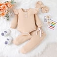 thumbnail image 3 of Baby Girl Clothes Newborn Romper Long Sleeve Infant Toddler Outfits 3Pcs Ruffle Tops + Pants + Headband 0-24 Months, 3 of 6