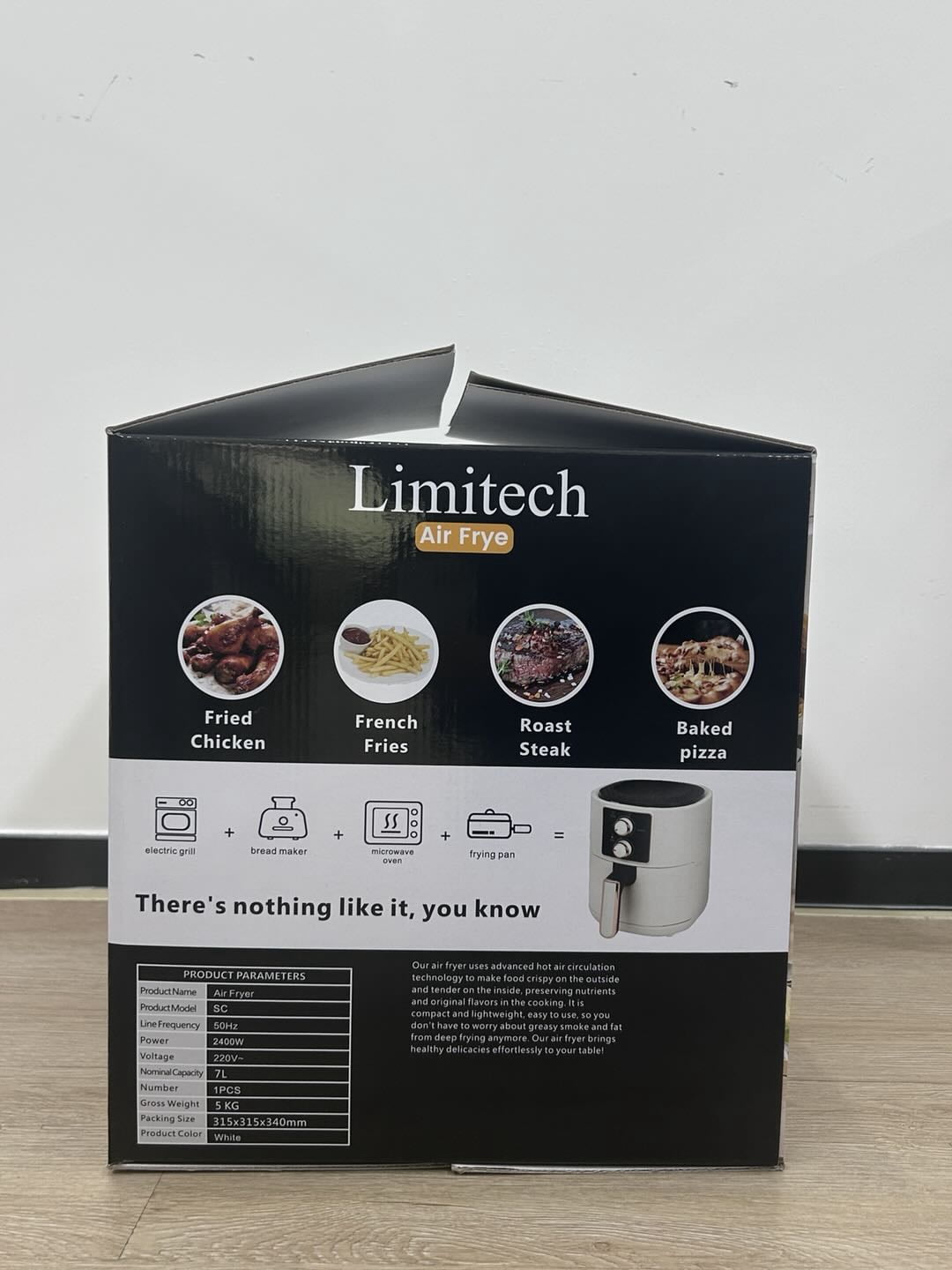 Limitech Air Fryer Pro 4-in-1, Supports Air Fry, Grill, Bake, Reheat, Features Hot Air Circulation Technology for Crispy & Tender Results, Includes Nonstick Basket, Compact Design, Black