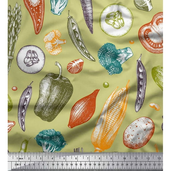 Soimoi Beige Cotton Duck Fabric Mixed Vegetable Decor Fabric Printed Yard 42 Inch Wide