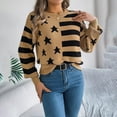 thumbnail image 2 of Khaki Womens Tops Long Sleeve Blouses for Ladies Boat Vneck Neck Sweater Color Block Crochet Knit Winter Fall Shirts 2025 Clothing Fashion L, 2 of 8