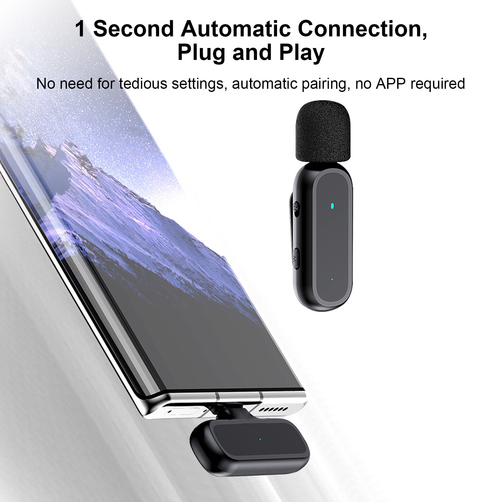 Wireless Mic Wireless Wireless Clip-on Microphone Wireless Mic Receiver and 2 Transmitters with Charging Box for Type-C Mobile Phone Rechargeable Microphone with Windscreen for Interview Live