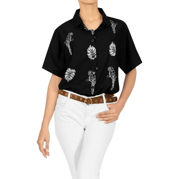 HAPPY BAY Women's Casual Solid Blouse Shirt TShirts Button Up Short Sleeve Dress Tops Tee Shirts Hawaiian Blouses for Women S Black_X497