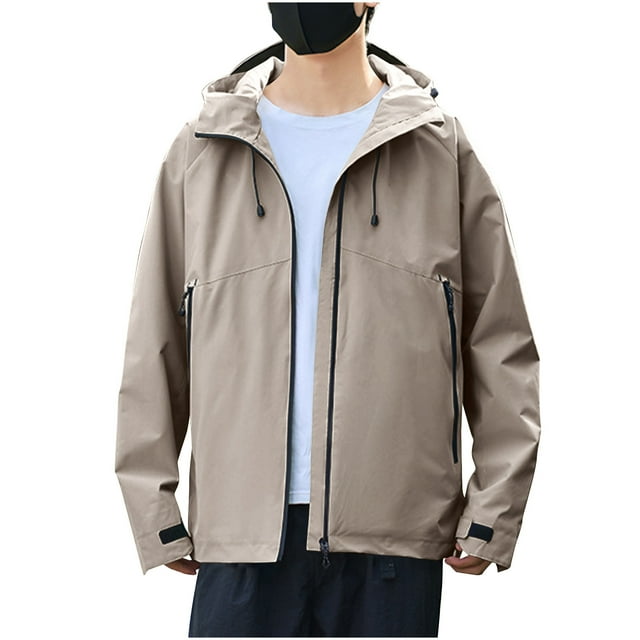 Pisexur Veste Coupe-Vent Mode Homme Couleur Unie Plein Air Randonnée Manches Longues à Capuche Manteau Décontracté Vestes Manteau de Randonnée Homme Imperméable Manteau Homme