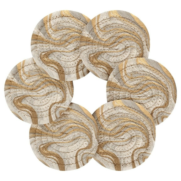 Round Placemats Set of 6 Heat Resistant Washable Kitchen Table Decorations 15.4in Gold and White Marble