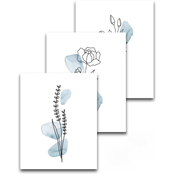 Canvas Blue Floral Wall Art Boho Flower Canvas Prints,Minimalist Botanical Posters Home Decoration for Bathroom Living Room Bedroom Girl Room 8x12 inch Unframed