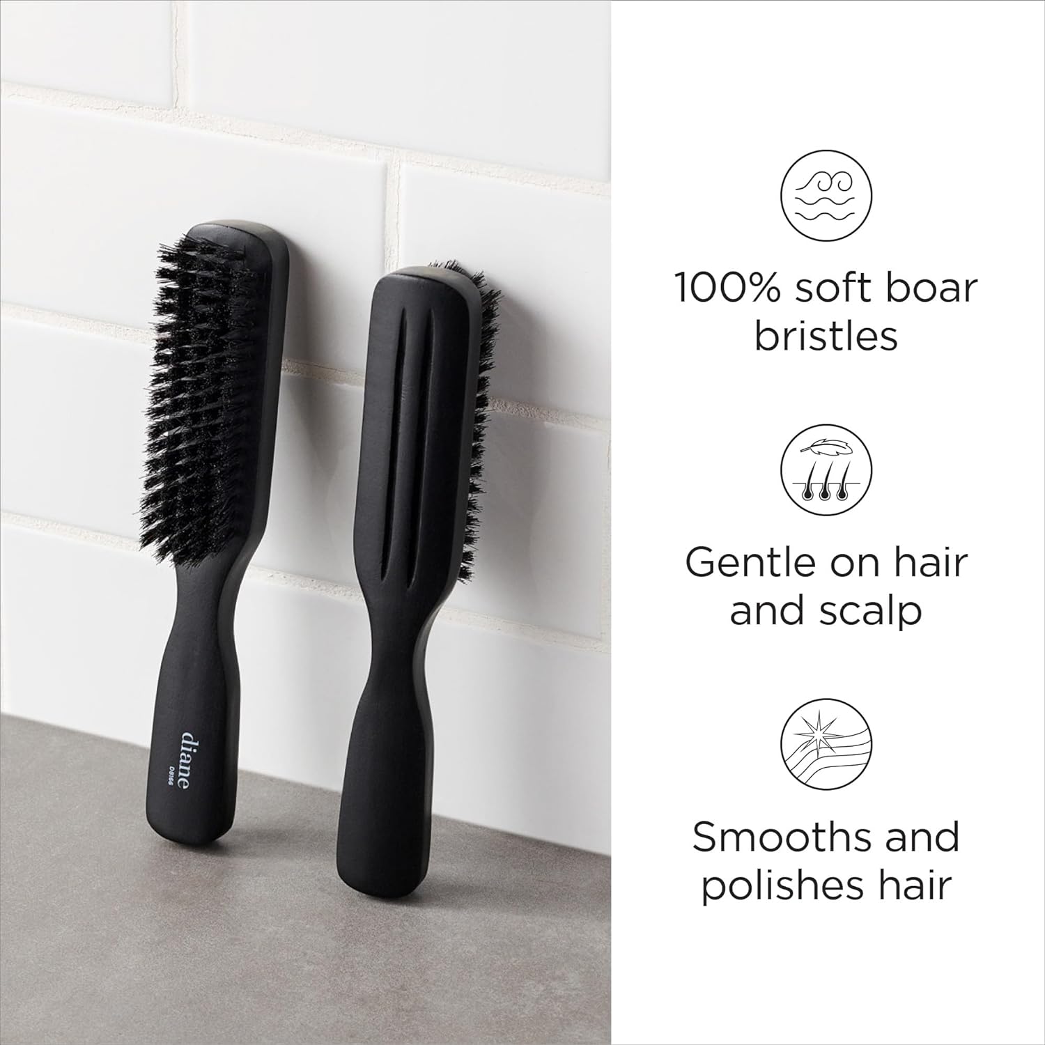 Diane Men's 100% Soft Boar Wave Styling Hair Brush, Wood Handle