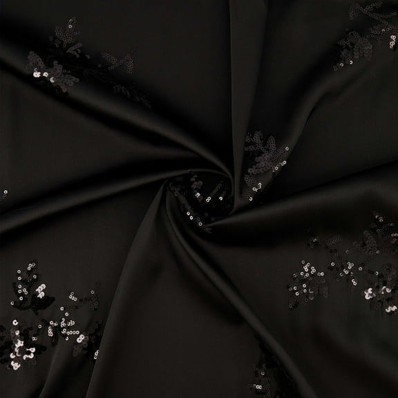 Zelouf Aria Flower Sequins On Satin , Sewing, DIY, Crafts Fabric by the Yard, Black/black, 3 Yard