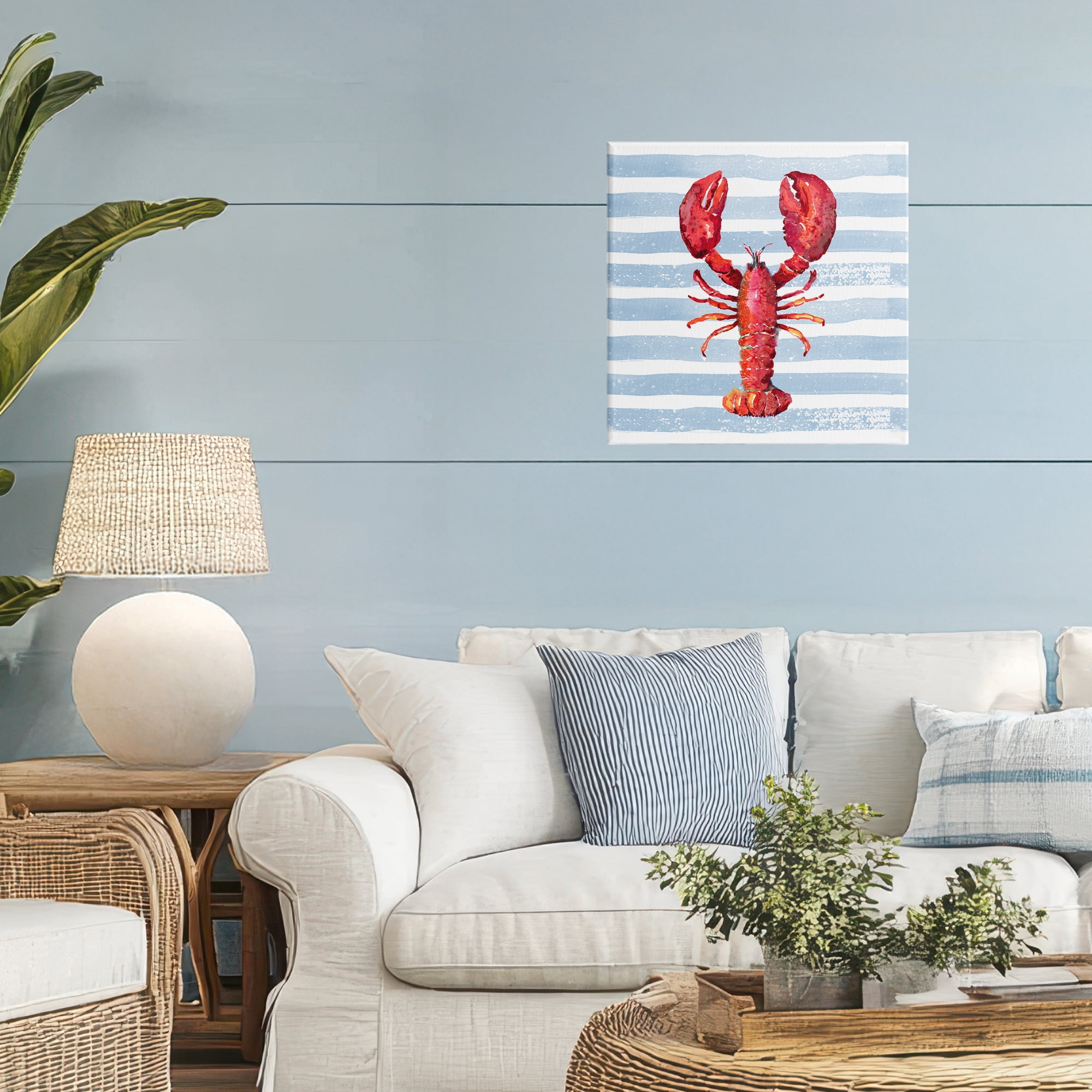 Stupell Industries Red Lobster on Blue Stripes Canvas Wall Art, design by Patricia Pinto