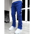 thumbnail image 3 of Creative Tassels Decoration Straight Fit Jeans, Men's Casual Medium Stretch Street Style Denim Pants For All Seasons, 3 of 10